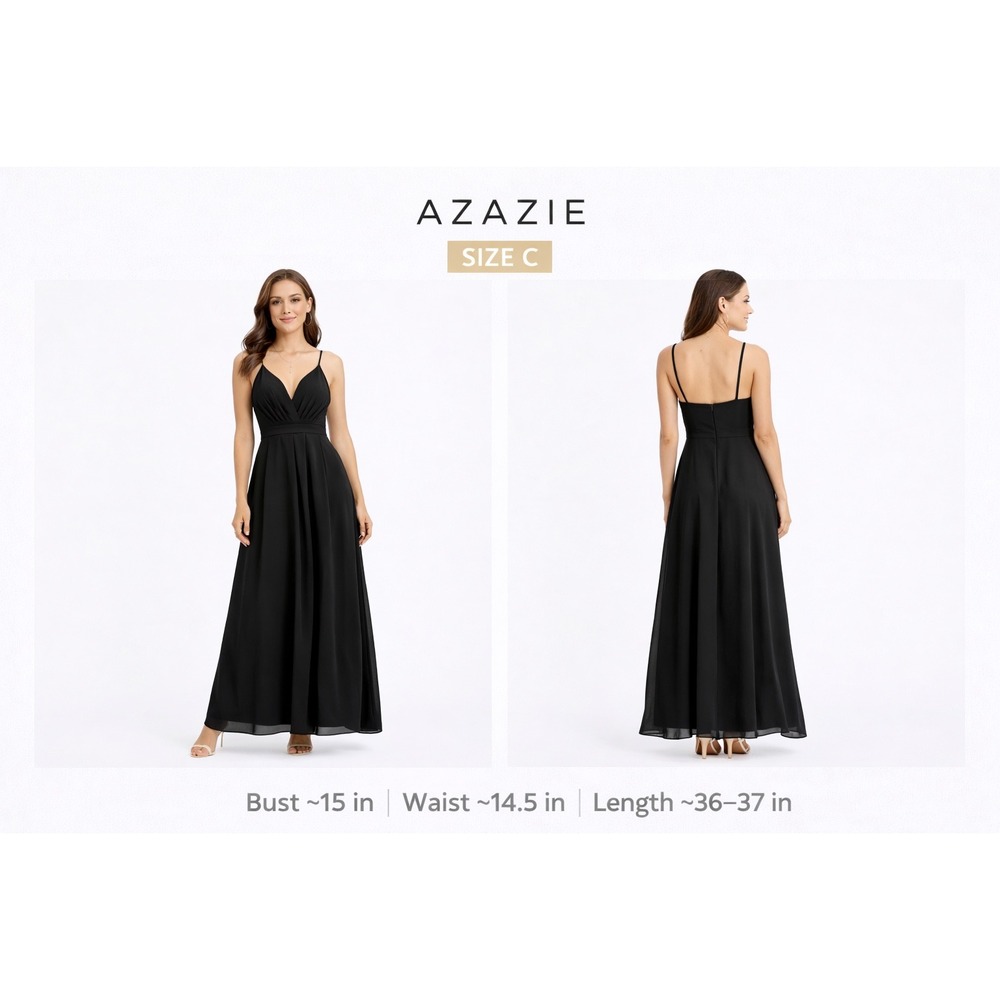 Azazie Black Chiffon‎ Formal Bridesmaid Dress Size C V-Neck Keyhole Maxi Gown